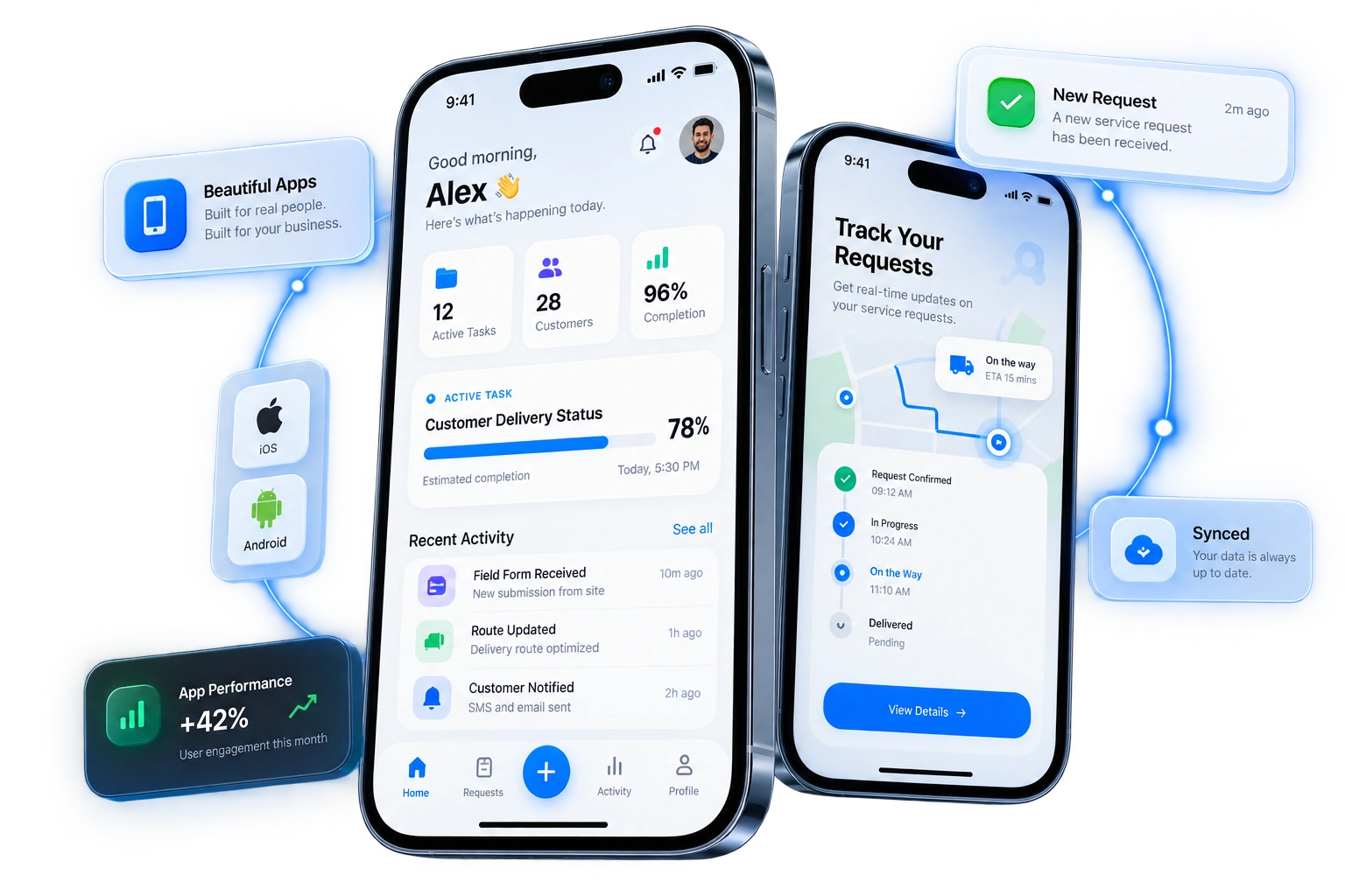 Mobile app development interface mockup